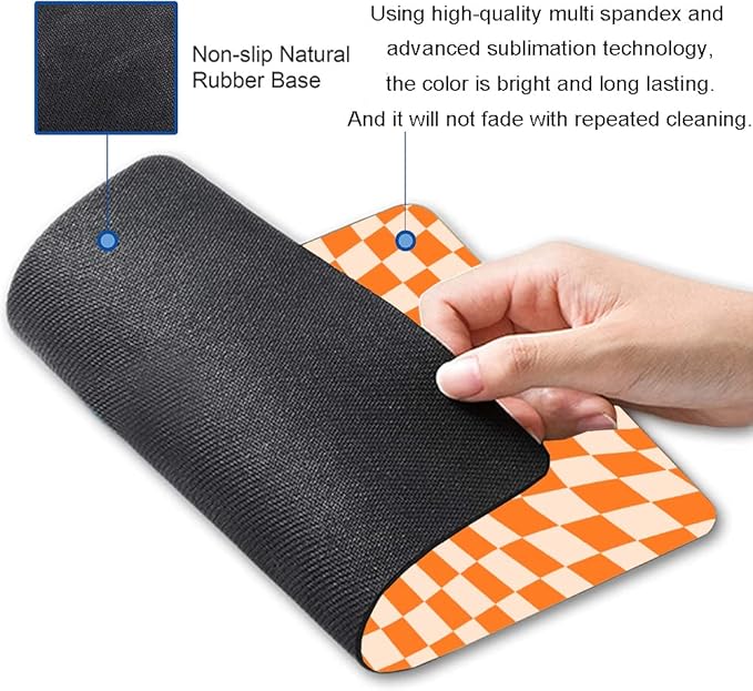 Mouse Pad, Orange Checkered Design Mouse Pad, Washable Square Cloth Mousepad for Office Laptop, Non-Slip Rubber Computer Mouse Pads for Wireless Mouse, Cute Mouse Pads for Desk