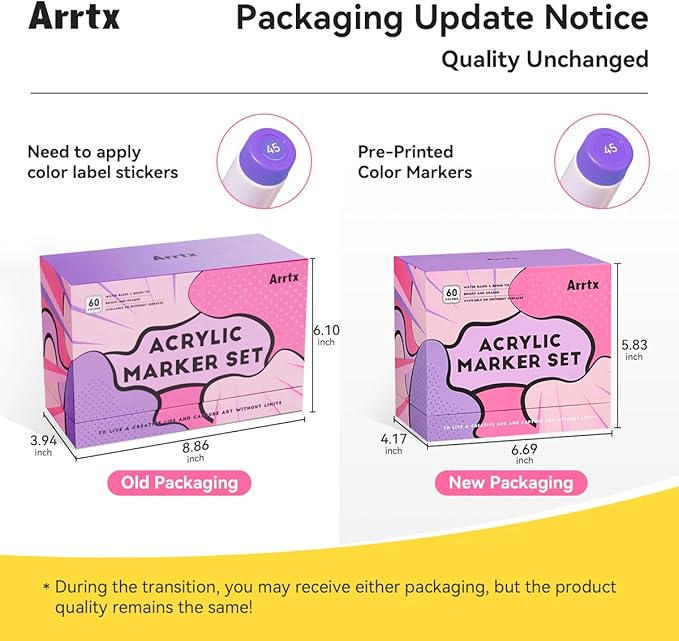 Arrtx Paint Markers Paint Pens 60 Colors, Acrylic Pens for Artists Adults Coloring Drawing Cartoon Anime Comic - Brush Tip for Rock, Wood, Canvas, DIY Crafts Making Art Supplies