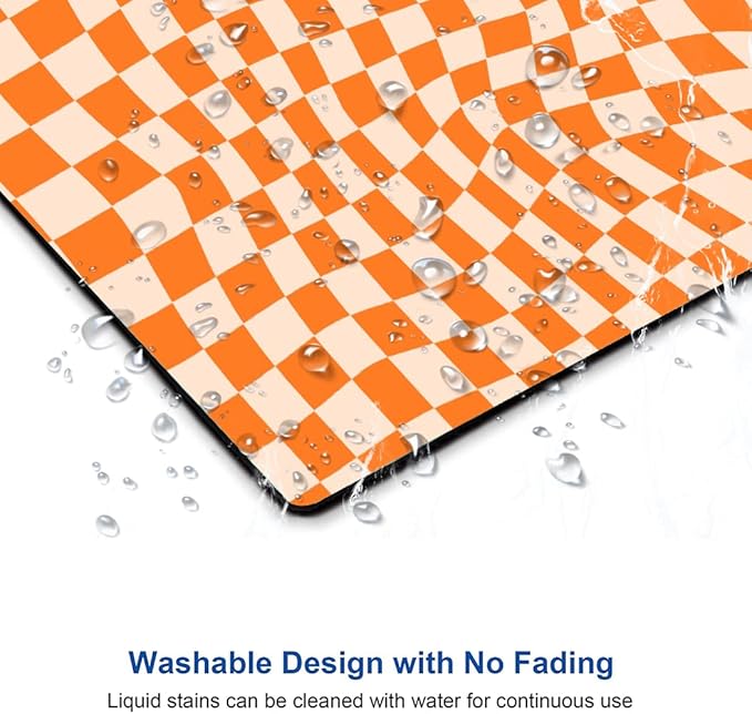 Mouse Pad, Orange Checkered Design Mouse Pad, Washable Square Cloth Mousepad for Office Laptop, Non-Slip Rubber Computer Mouse Pads for Wireless Mouse, Cute Mouse Pads for Desk