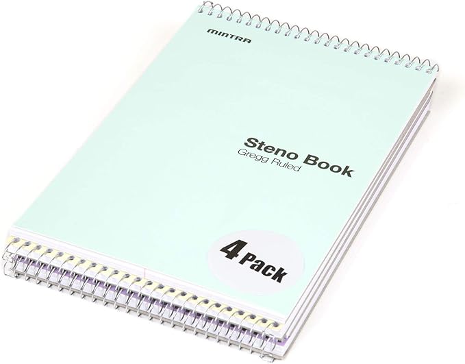 Mintra Office Steno Books (Pastel Colors 4pk - Green Tint Paper, Gregg Ruled)