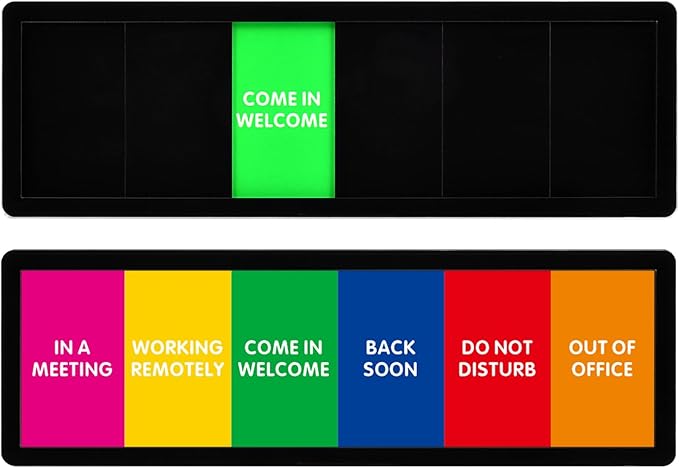 Kichwit Office Door Sign, Do Not Disturb, Out of Office, Come in Welcome, Working Remotely, In a Meeting, Back Soon, Privacy Sign for Offices or Home, 9.8" x 3.2", Black