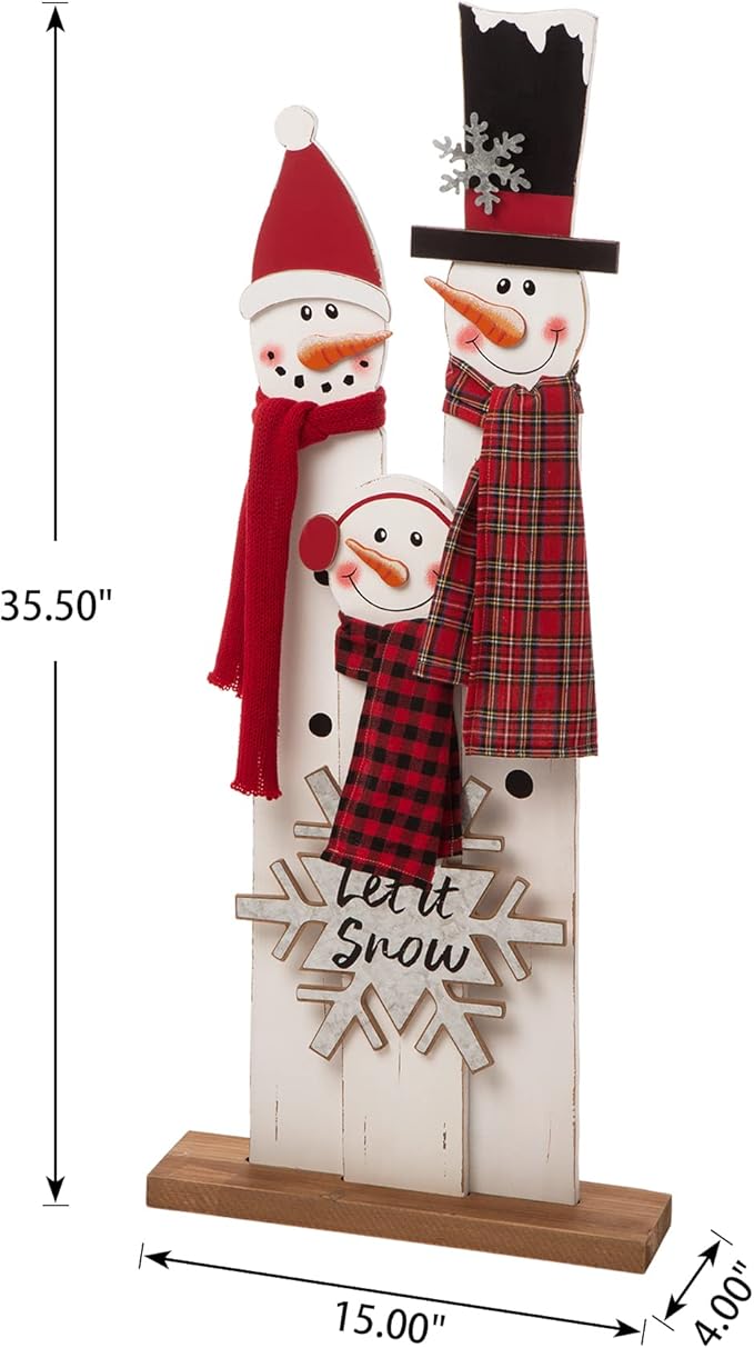 Glitzhome 35.43" H Wooden Snowman Family Porch Decor Merry Christmas Home Indoor Outdoor Porch Wall Christmas Decoration