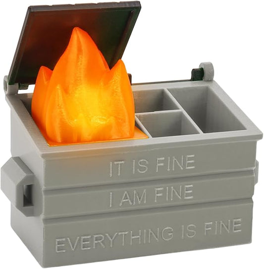 Dumpster Pencil Holder with Flame Light and Charging Port Dumpster Pen Holder Desk Accessories for Office Christmas Decor (Gray, 1P)