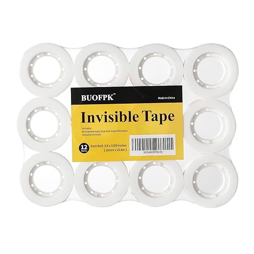 Invisible Tape,12 Rolls Tape Refills Bulk, Writable Tape 3/4 X 1000 Inches, Matte Transparent Tape for Dispenser, School Office Home Supplies for Labeling Gift Wrapping,Craft