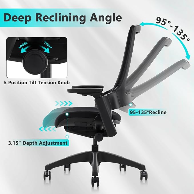 CLATINA Swivel Executive Chair, Adjustable Ergonomic Computer Chair with 3D Armrest and Lumbar Support, Mesh Backrest Task Chair for Home Office Conference Room