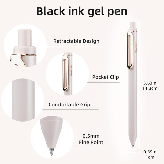 Gel Pens, 5 Pcs 0.5mm Retractable Quick Dry Black Ink Fine Point Rolling Ball Gel Pen, Smooth Writing No Bleed for Journaling Note Taking, Home School Office Supplies