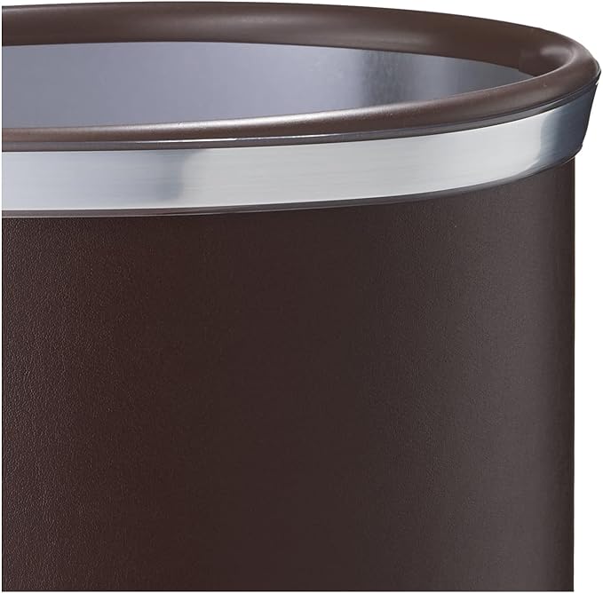 Kraftware Leatherette Wastebasket, 14", Brown with Brushed Chrome