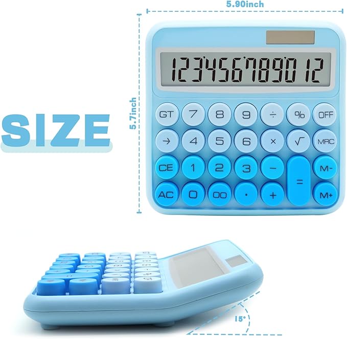Gradient Blue Calculator, UPIHO Standard Calculator 12 Digit with Large LCD Display and Big Buttons,Blue Office Accessories for Women Desk, for Office,School, Home,Business