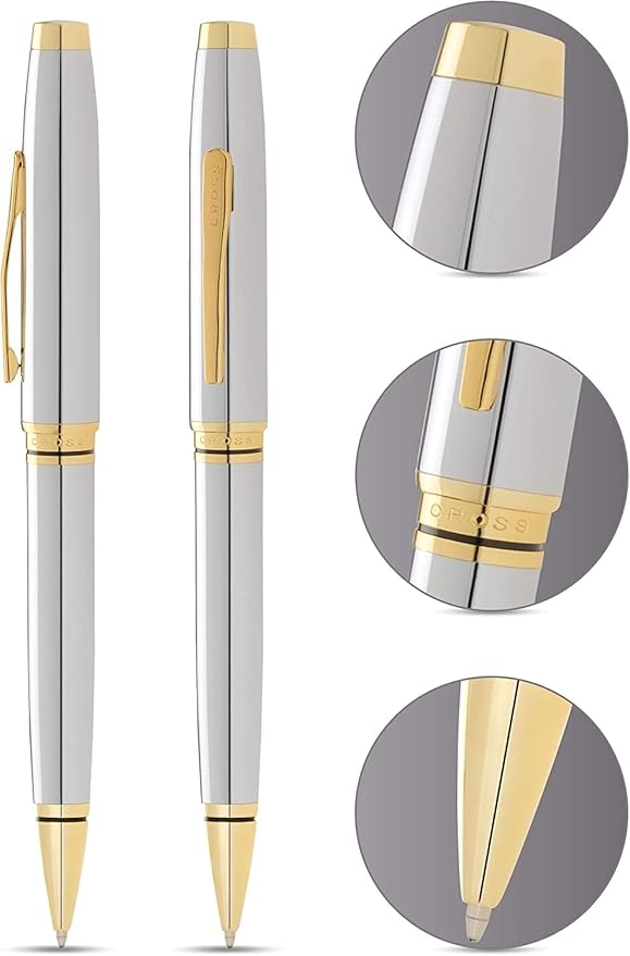 Cross Coventry Refillable Ballpoint Pen Presented in a Everyday Gift Box - Medium Point, Black Ink, Polished Chrome & Gold