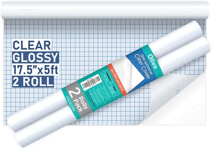Olivo 2 Pack Clear Contact Paper Roll for Books Crafts 17.5in x 5ft Peel and Stick Adhesive Book Cover Plastic Protector