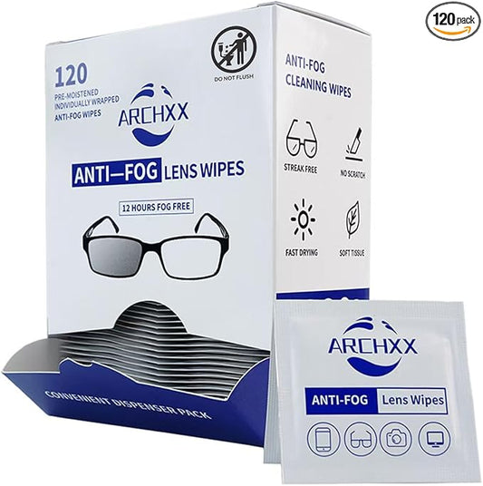 Anti Fog Wipes for Glasses, 120 Count,Pre-Moistened Cleaning Wipes, Lens Cleaner Wipe for Eyeglasses,Sunglasses,Goggles,Screen,Phone,Individually Wrapped Eye Glasses Cleaner