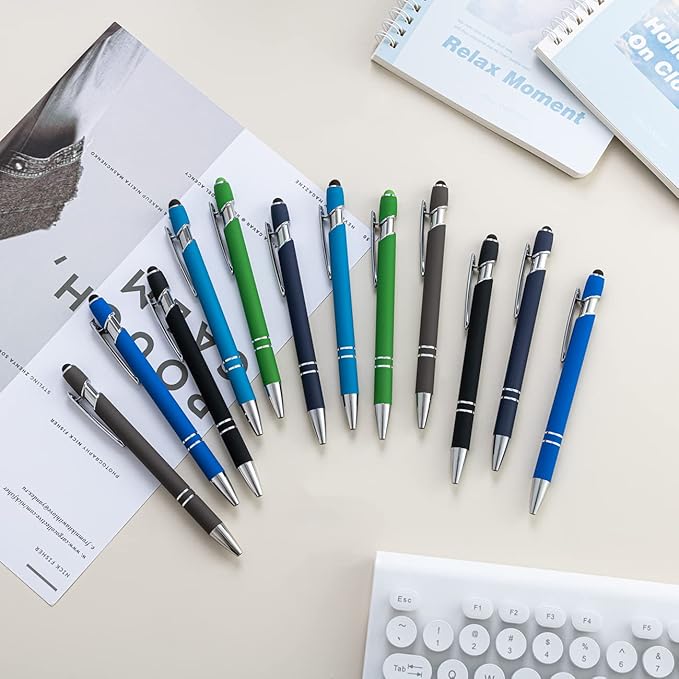 PASISIBICK 12 Pieces Ballpoint Pen with Stylus Tip, 2 in 1 Stylus Stylish Pen, Premium Metal Stylus Pen for Touch Screens, Black Ink, 1.0 mm Medium Point.(Pack of 12)