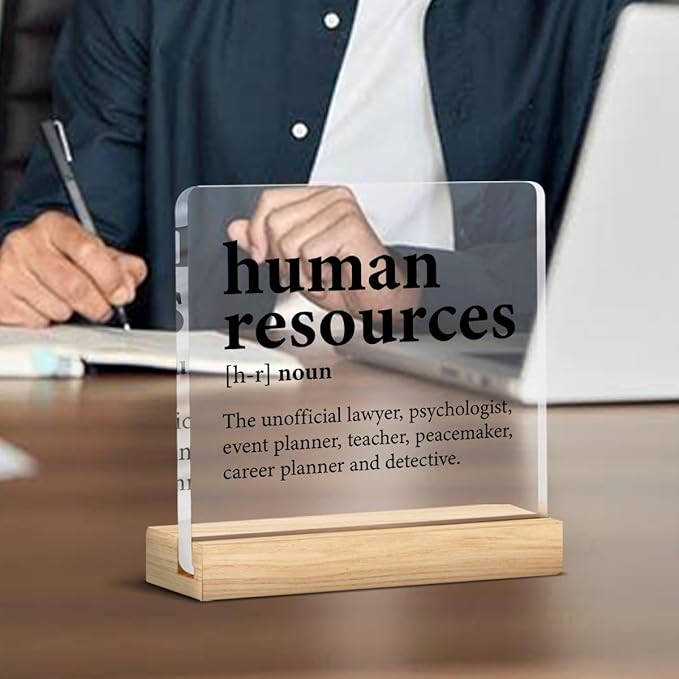 Human Resources Gifts for Women Men, HR Office Gifts, Human Resources Definition Clear Acrylic Desk Decorative Sign for Home Office, 4 x 4 Inches