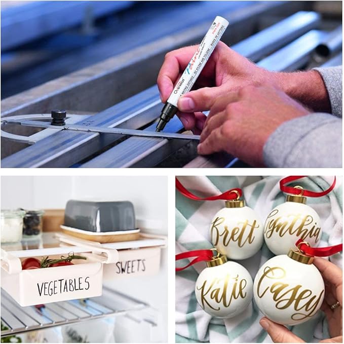 Overseas Permanent Paint Markers Pens - 3 Pack Gold Oil Based Paint Pens, Medium Tip, Quick Drying and Waterproof Marker Pen for Metal, Rock, Wood, Fabric, Plastic, Canvas, Mugs, Stone, Glass