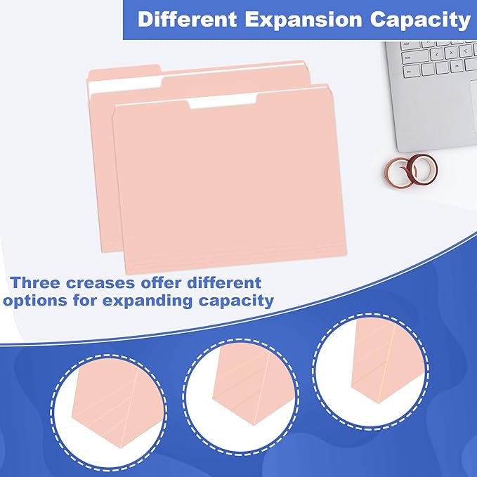 File Folder, HERKKA 120 Pack 1/3 Cut Tab File Folders, File Folders Great for Organizing and Filing, Letter Size, Pink