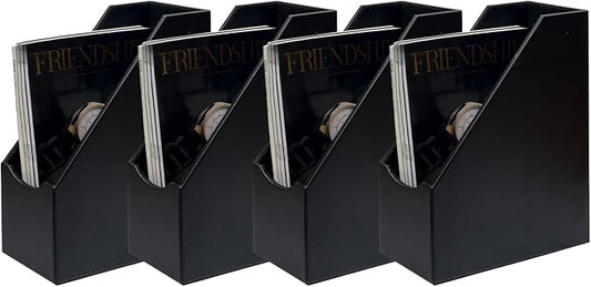 UnionBasic Magazine File Holder - Office Leatherette Desktop Document File Folder Journals Organizer Racks, Black, Set of 4