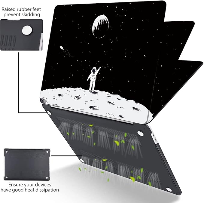 Compatible with MacBook Pro 13 Inch Case M2/M1 2025 2022-2017 A2338 A2289 A2251 A2159 A1989 A1706 A1708 Plastic Hard Shell Case&Keyboard Skin&Mac OS Keyboard Sticker (Astronaut&Moon 1)