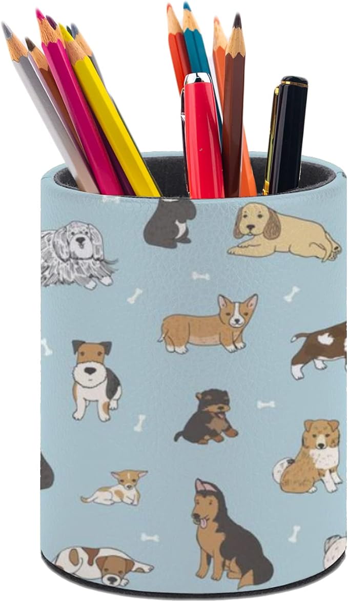 Cute Puppy Dog Pen Holder Pencil Organizer Cute Pencil Cup Desk Decor Makeup Brush Holder Dice Cup PU Multifunctional Office Suppliesfor Home Classroom School