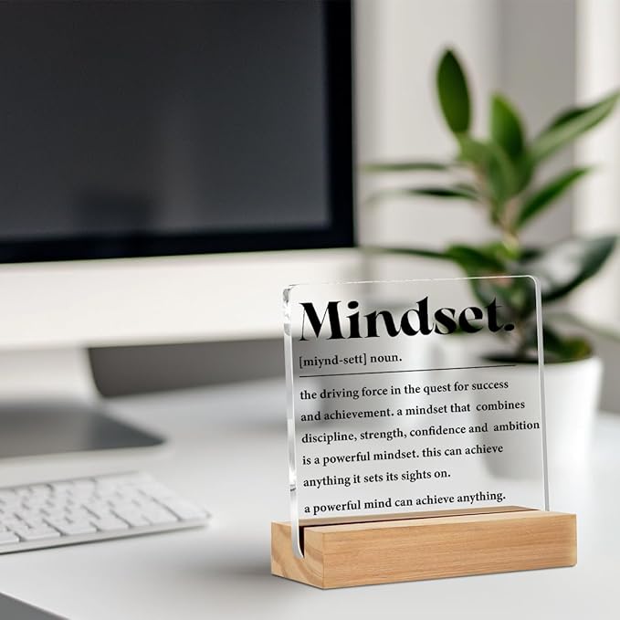 Inspirational Mindset Decor Acrylic Sign, Motivational Home Office Desk Table Decor Acrylic Plaque, Shelf Cubicle Desktop Art Decoration, Inspirational Gifts for Women Colleague Friend