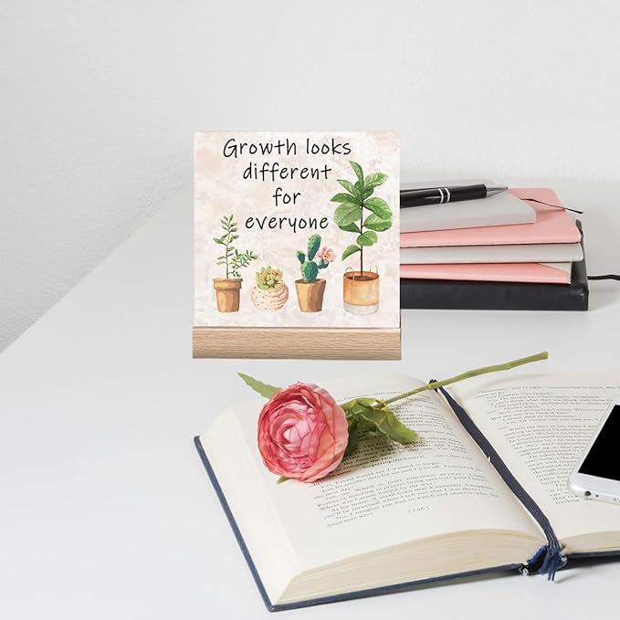 Inspirational Office Desk Decor Sign Gifts For Women Social Worker Motivational Quotes Desk Decor Growth Looks Different For Everyone Signs Cute Plant Office Decorations For Work Table Decor Sign