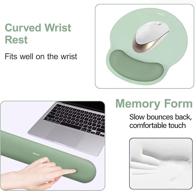 MOSISO Wrist Rest Support for Mouse Pad&Keyboard Set, Circle Curved Ergonomic Mousepad&Coaster Non-Slip Base Home/Office Pain Relief&Easy Typing Pad with Soft Cloth&Silicone Lining, Antique Green
