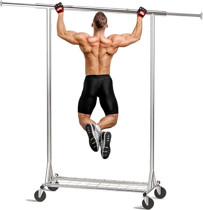 Clothing Garment Rack Capacity 550LBS Rolling Clothes Rack on Wheels - Heavy Duty Collapsible Commercial Storage Organizer - Mobile Clothes Rack with Multifunctional Design (Silver)