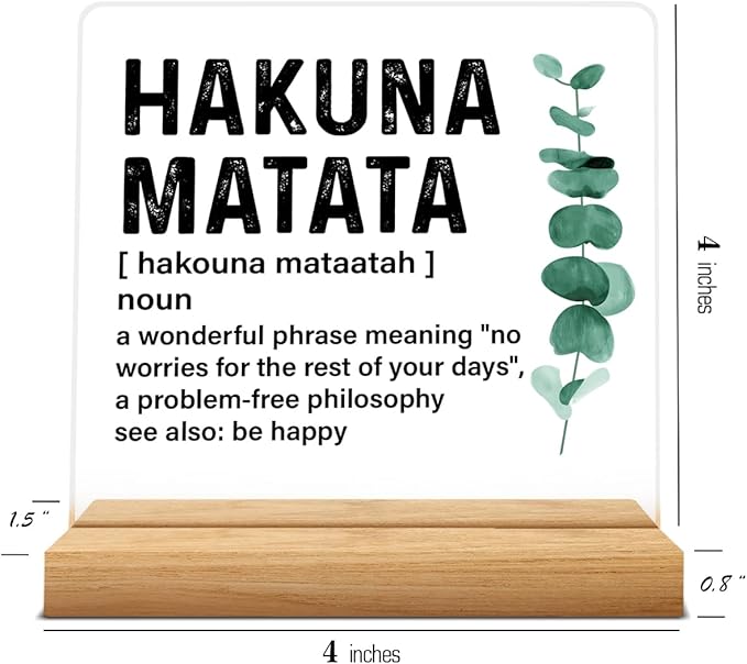 Inspirational Motivational Gifts for Men Women, Encouragement Gifts Hakuna Matata Definition Acrylic Desk Sign Decor