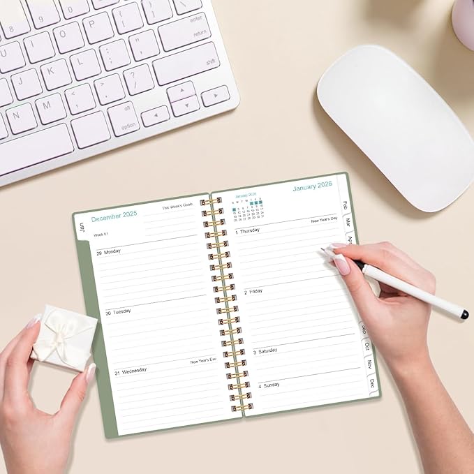 2026 Pocket Planner/Calendar - Planner from January 2026 - December 2026, Planner 2026 with 12 Tabs, Twin-Wire Binding, Inner Pocket, 3.75" x 6.75", Green