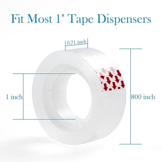 72 Rolls Clear Tape Refills, Bulk Transparent Tape for Dispensers, Stationery Gift Wrap Tape for School, Home, Office, High Viscosity, Odorless, 1 Inch Core, 3/4 x 800 inches