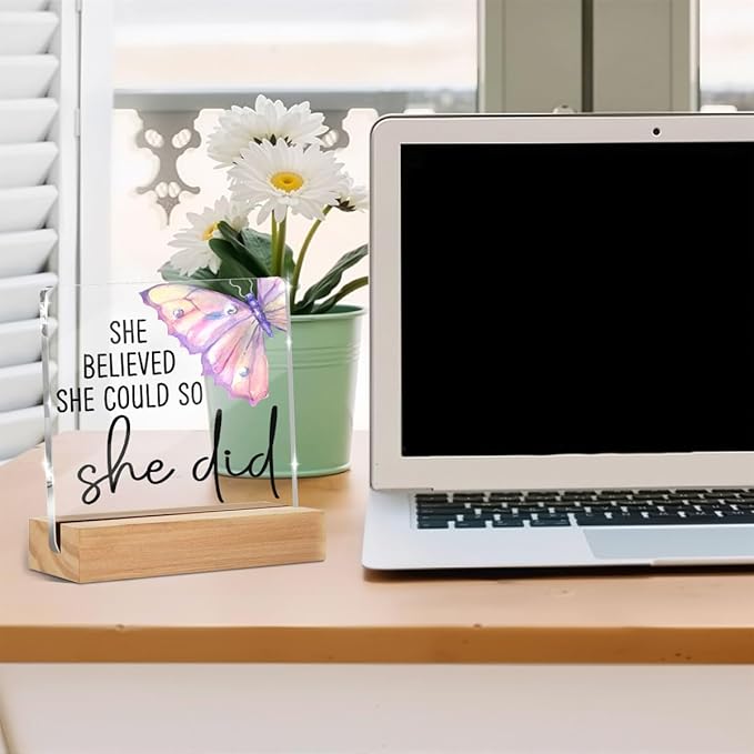 Congratulations Gifts for Women - College Graduation Gifts for Her New Job Gifts - She Believed She Could so She Did Acrylic Plaque Sign Office Inspirational Promotion Gift for Coworker