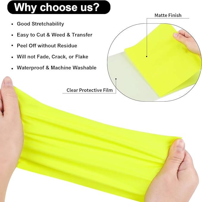 VINYL FROG Heat Transfer Vinyl Roll HTV Vinyl - 12" x5ft Neon Yellow Iron on Vinyl for T-Shirts, Heat Press Vinyl for DIY Craft Designs (Neon Yellow)