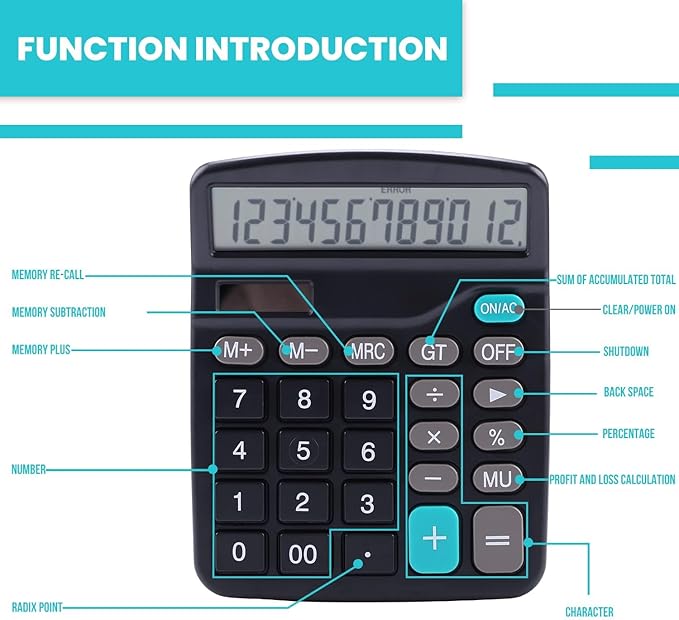 LICHAMP Desk Calculators with Big Buttons and Large Display, Office Desktop Calculator Basic 12 Digit with Solar Power and AA Battery (Included), 6 Bulk Pack