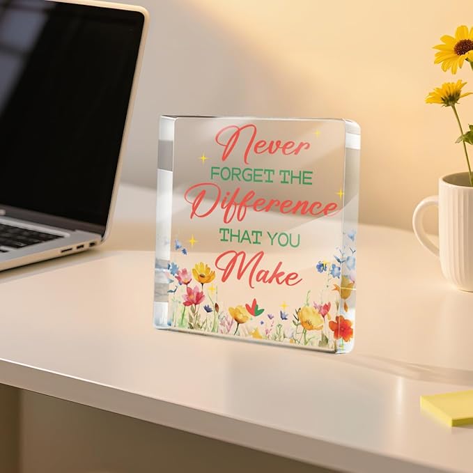 Sunshine Gifts for Women Men Coworkers Friends, Positive Affirmation Desk Acrylic Sign 4X4 Inch, Human Sunshine Desk Decorative Signs for Table Top Cubicle Room Office Decor