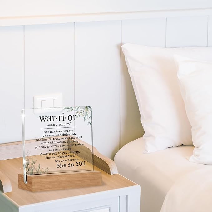 Inspirational Cancer Survivor Gifts for Women Mom, Breast Cancer Gifts for Woman, Warrior is You Home Decorative Signs Plaque for Desk