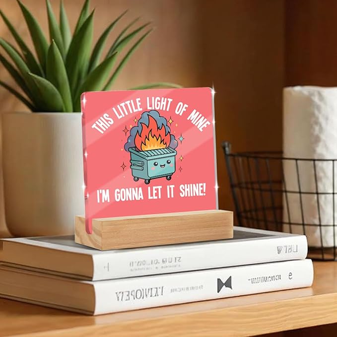 Inspirational Gifts for Women Men Coworkers Friends, Funny Trash Can on Firing Desk Decor Acrylic Sign, Positive Affirmations Desk Accessories Signs for Table Top Cubicle Office Decor