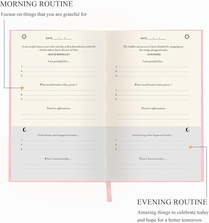 The Gratitude Journal for More Happiness, Optimism, Affirmation & Reflection - An Effective Manifestation Guide Journal, Undated Daily Journals for Women & Men （Pink）