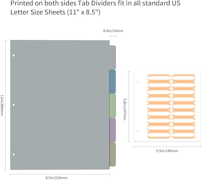 Ospelelf 3 Ring Binder, 1/2 Inch, Cute Letter Size (11" x 8.5") with 5 Tab Dividers, File Folder Labels and Low Profile Clipboards, Black for School and Office