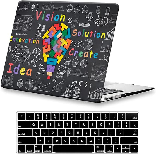 KEROM Compatible with MacBook Air 13 inch Case 2021 2020 2019 2018 Release M1 A2337 A2179 A1932, Protective Plastic Hard Shell Case & Keyboard Cover, Has Logo Cutout, Light Bulb