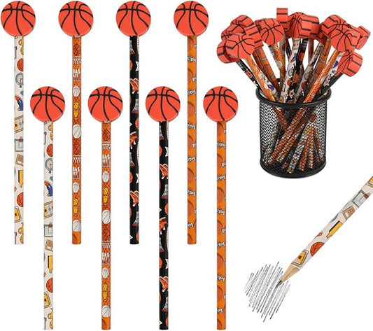 48pack Gifts Basketball Pencils and Erasers Stationery Pencils for Students Office School Classroom Rewards Supplies (basketball2)