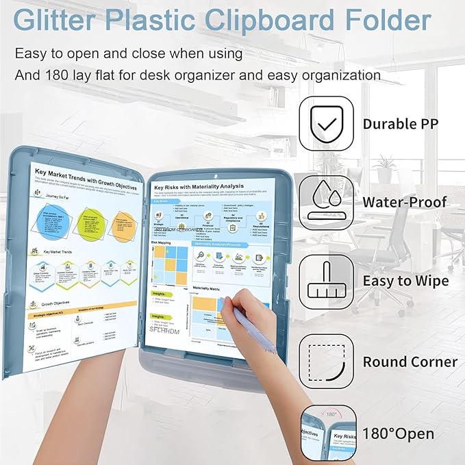 Clipboard with Storage,Storage Clipboard with Pen Holder, A4 Binder Clip Boards 8.5x11 with Low Profile Clip,Side Opening Nursing Clipboards, Clipboards Folder for Office Supplies-Light Blue