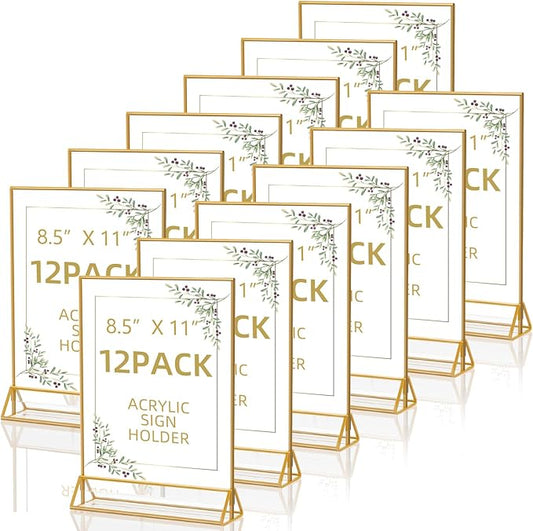 Acrylic Sign Holder 8.5X11 Double Sided Table Flyer Holder , Plastic Acrylic Display Stand for Home Office Shop Restaurant (12pcs)