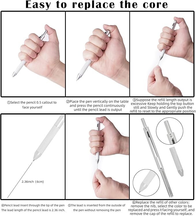 4 in 1 Multi Function Refillable and Retractable Multi Color Pen,Black Red Blue Ballpoint Pen and 0.5mm Multicolor Pencil, Multicolor Pen Gift for Journaling (Grey)