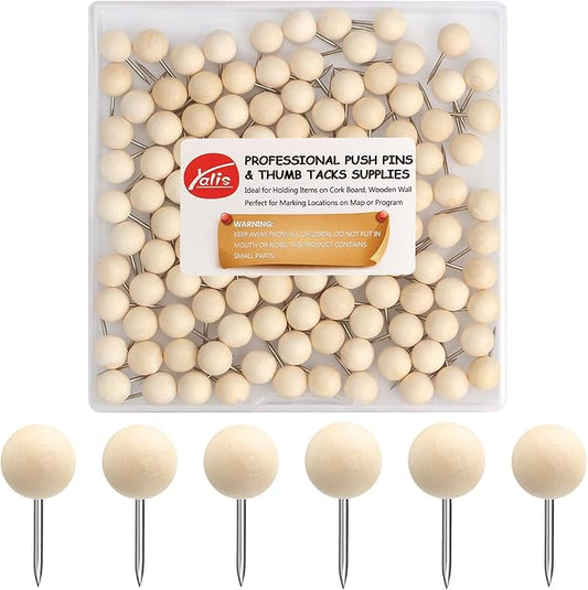 Yalis Wood Push Pins 120 Pcs,Decorative Wooden Thumb Tacks for Corkboard and Bulletin Board (120 pcs Map Tacks)