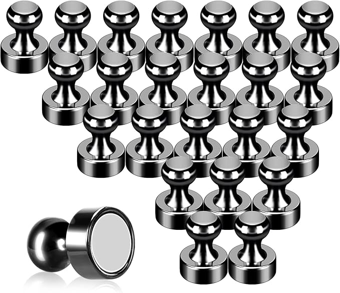 Pack of 24 Black Fridge Magnets Strong Refrigerator Magnets Push Pins Magnets for Whiteboard Office Classroom Map Kitchen Office Locker