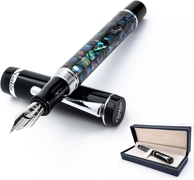 Conklin Duragraph Fountain Pen Abalone Nights - Fine Nib, Luxury Writing Instrument with Stunning Abalone Finish