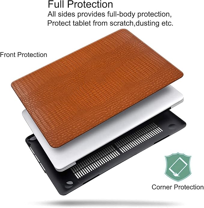 DTangLsm Compatible for MacBook Pro 13 inch Case 2024-2016 M2 M1 A2338 A2289 A2251 A2159 A1989 A1706 A1708, Crocodile Skin Alligator PU Leather Hard Shell Cover for Mac Pro 13 Case+Keyboard Skin,Brown