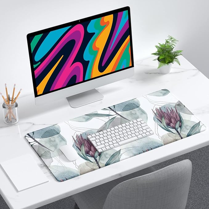 Desk Mat, 32" x 12" XXL Extended Large Gaming Mouse Pad, Desktop Decor Desk Pad, Cute Men Women Office Supplies and Accessories, XL Mouse Mat for Laptop & Keyboard, Purple Epiphyllums