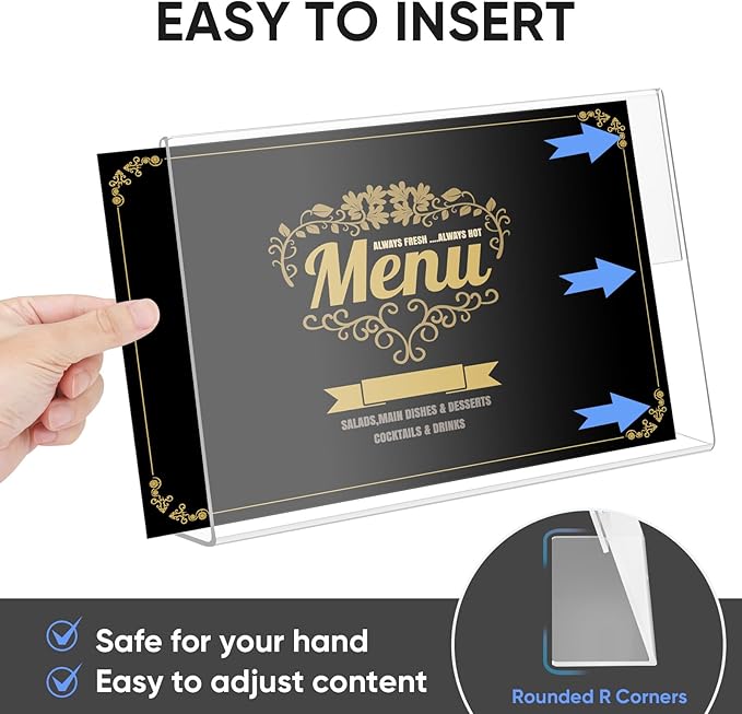 TICONN 8.5 x 5.5 Acrylic Sign Holder, L Shape Clear Sign Stand for Displaying, Plastic Paper Holder for Office, Store, Restaurant (Horizontal 3 Pack)