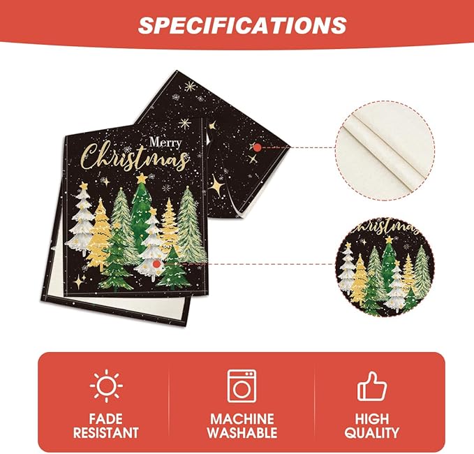 Artoid Mode Xmas Trees Black Merry Christmas Table Runner, Seasonal Winter Kitchen Dining Table Decoration for Home Party Decor 13x90 Inch