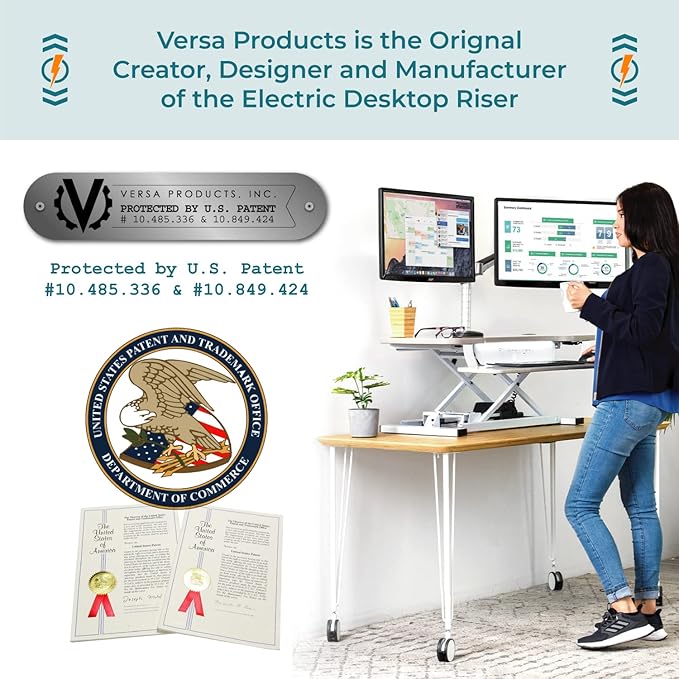 VERSADESK® PowerPro™ 36" Corner Standing Desk Converter, 36 Inch Motorized Height-Adjustable Standup Desk Riser Sit to Stand Desktop with Keyboard and Mouse Tray + USB Charging Port, Black